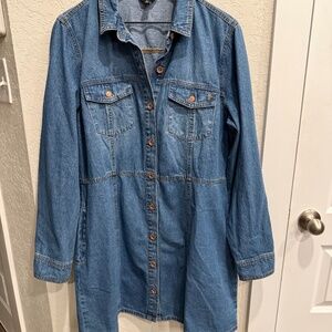 Frye Denim Button Front Long Sleeve Dress with side pockets Size XL